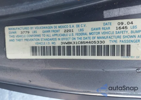 2005 Volkswagen New Beetle Gl from USA, damaged, VIN 3VWBK31C85M405330